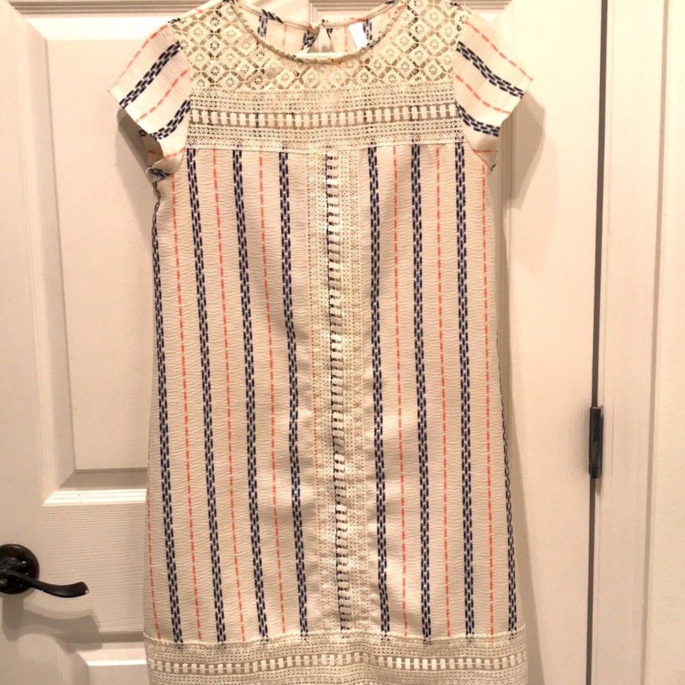 White mini dress with stripes. Size S